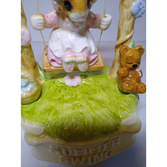 Summer Swing Priscilla Hillman Lil Mouse Porcelain Music Box Vintage 1984 Gorham - Picture 4 of 10